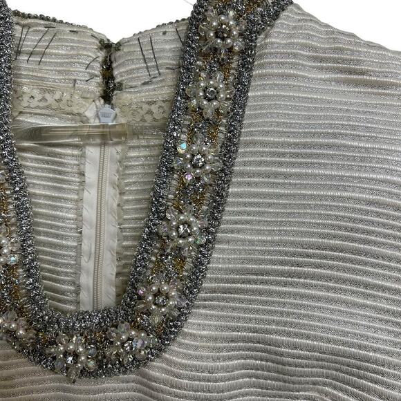 Vintage 1950's Hand Sewn Custom Dress, with Beaded accents White & Silver - Picture 2 of 7